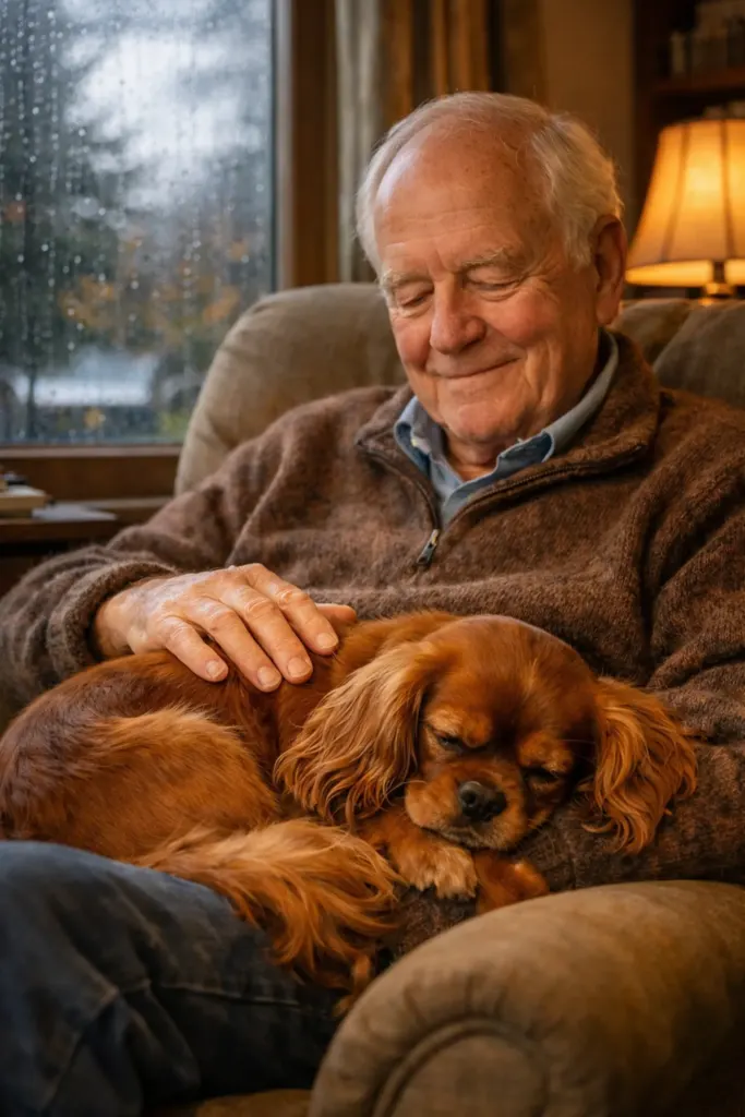 An emotional support dog Cavalier King Charles Spaniel providing comfort to a senior in Oregon.