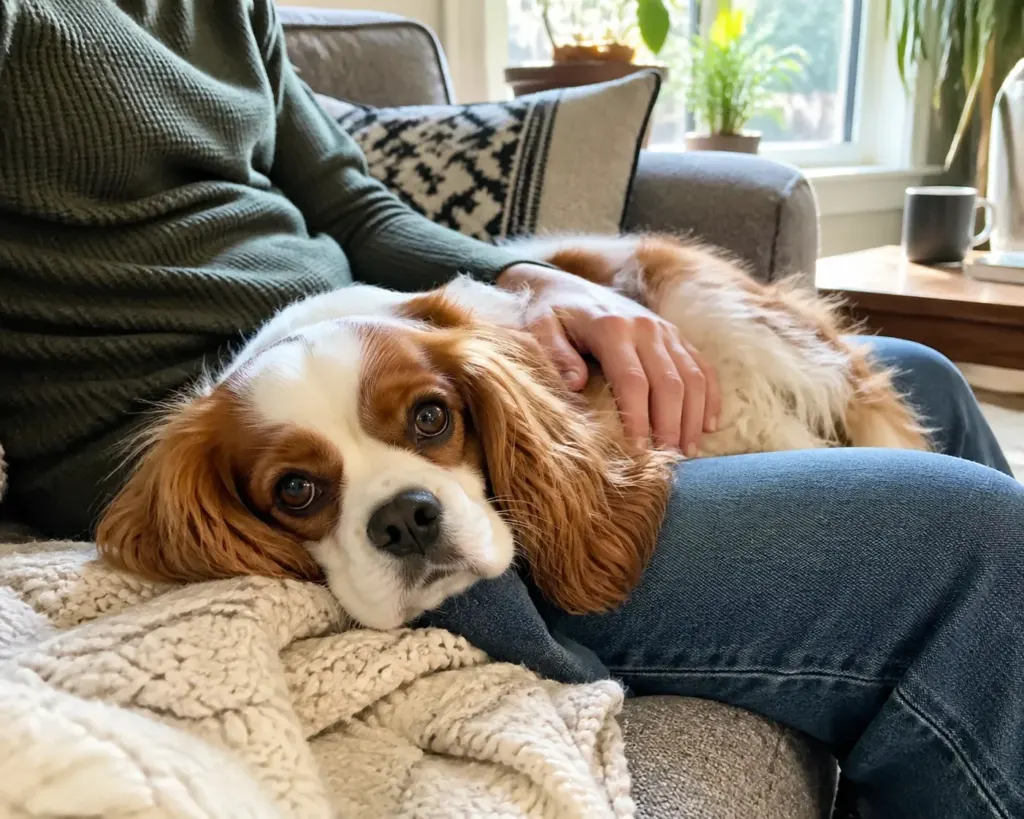 Therapy-quality Cavalier King Charles Spaniel providing emotional support in a peaceful Portland, Oregon home.