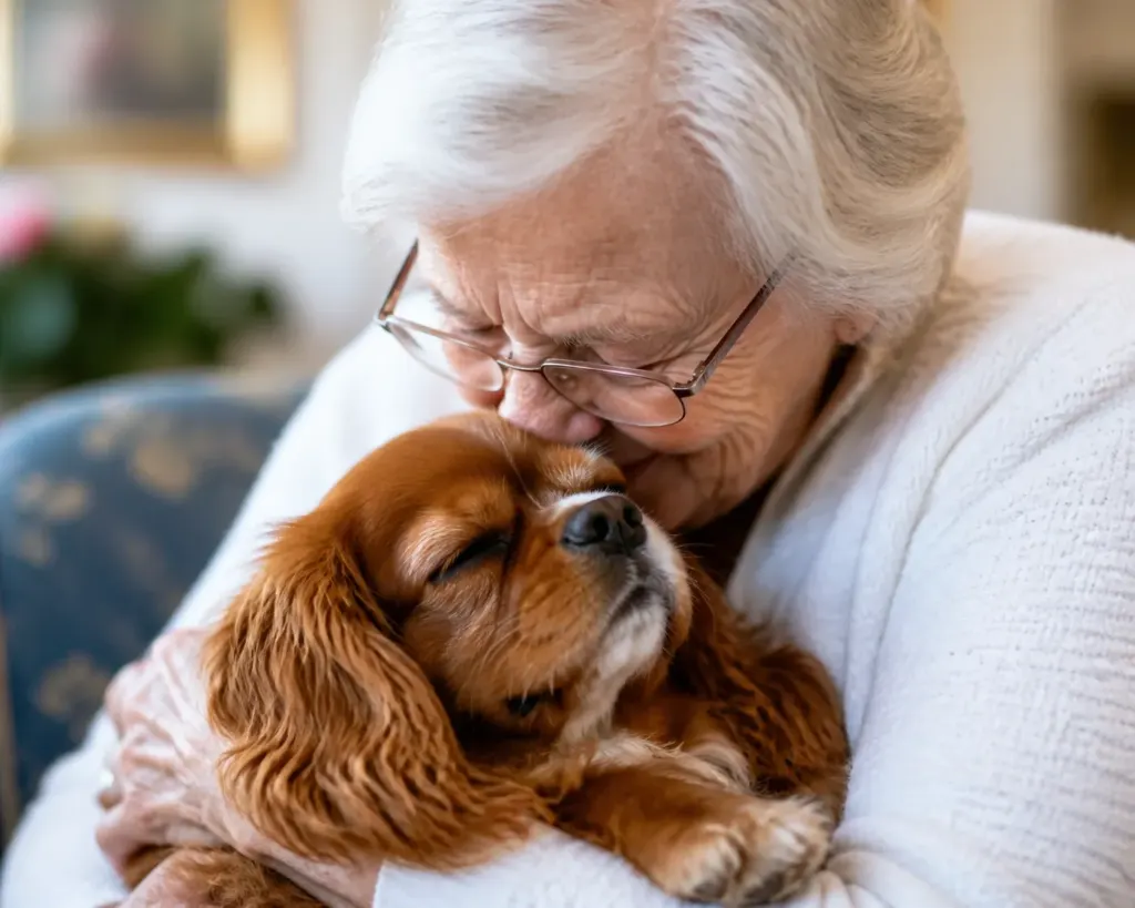 Emotional support dog Cavalier King Charles providing comfort to an elderly companion in Oregon.